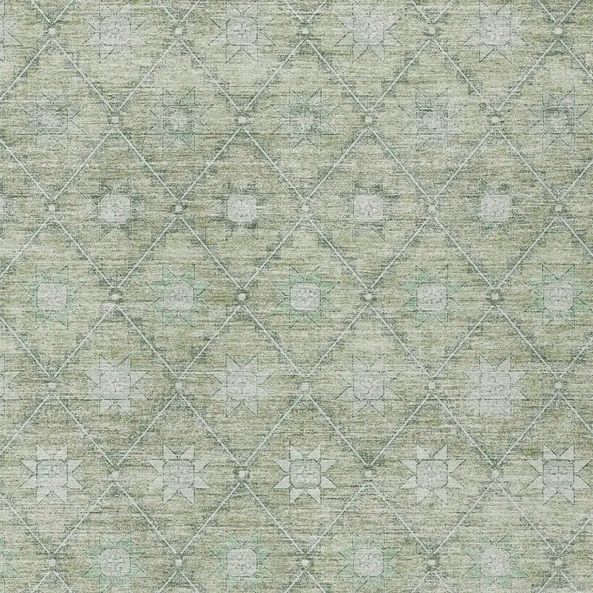 Artichoke Green And Gray Floral Washable Indoor Outdoor Area Rug Photo 6