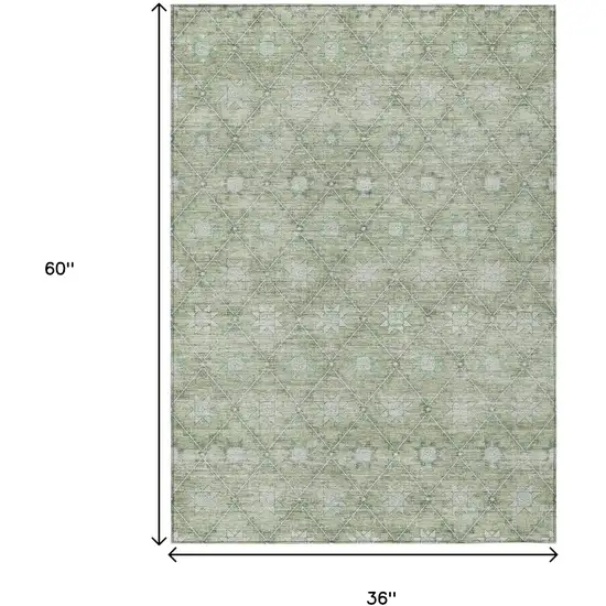 Artichoke Green And Gray Floral Washable Indoor Outdoor Area Rug Photo 9