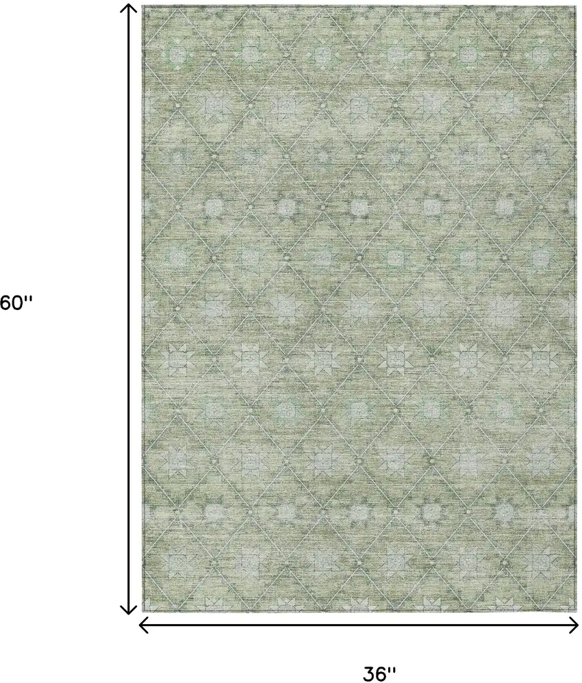Artichoke Green And Gray Floral Washable Indoor Outdoor Area Rug Photo 9