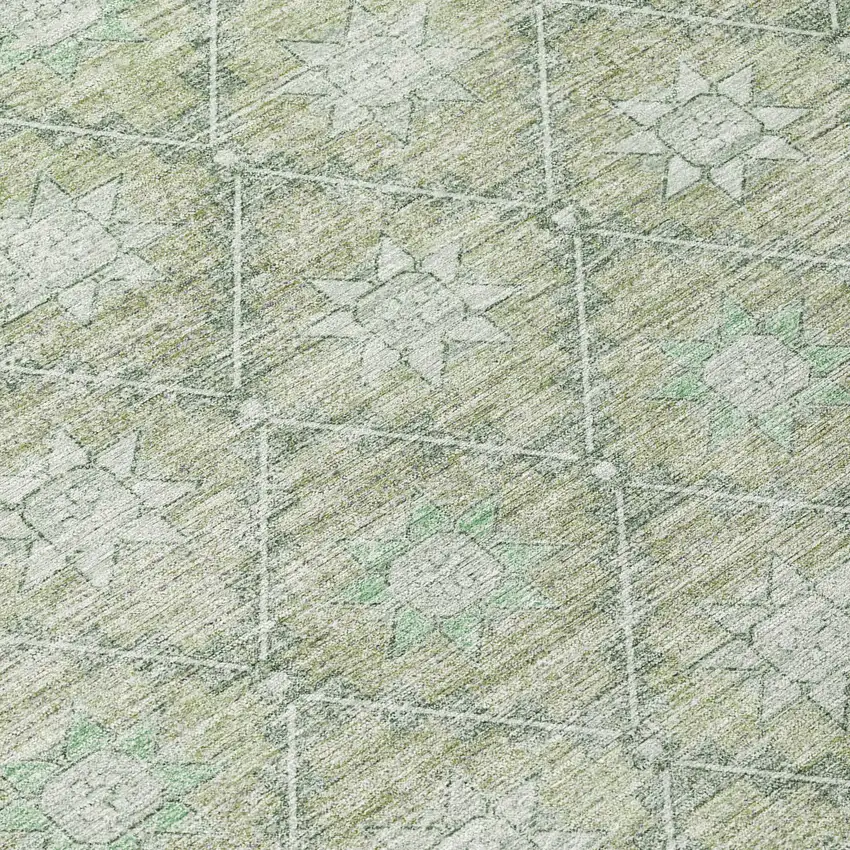 Artichoke Green And Gray Floral Washable Indoor Outdoor Area Rug Photo 8