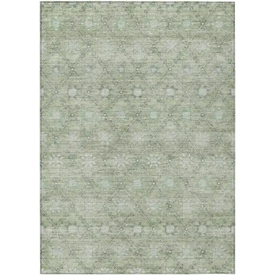 Artichoke Green And Gray Floral Washable Indoor Outdoor Area Rug Photo 1