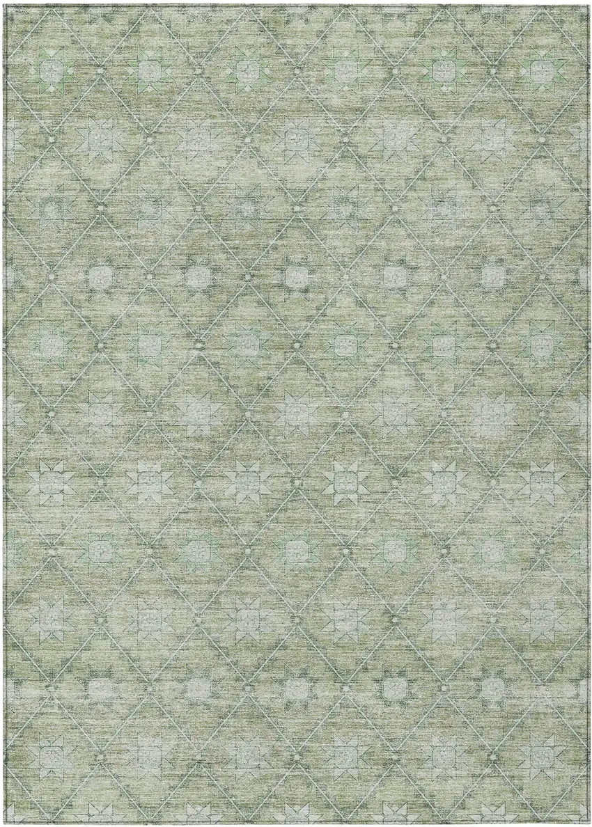 Artichoke Green And Gray Floral Washable Indoor Outdoor Area Rug Photo 1