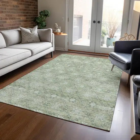 Artichoke Green And Gray Floral Washable Indoor Outdoor Area Rug Photo 6