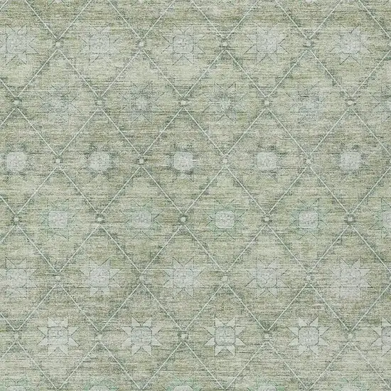Artichoke Green And Gray Floral Washable Indoor Outdoor Area Rug Photo 4
