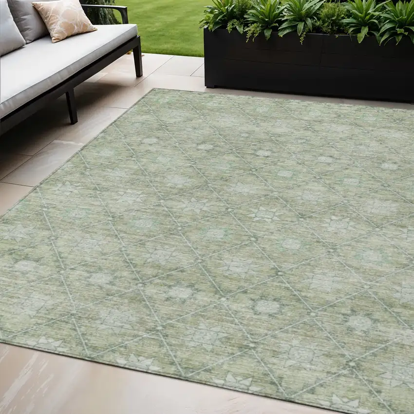 Artichoke Green And Gray Floral Washable Indoor Outdoor Area Rug Photo 2