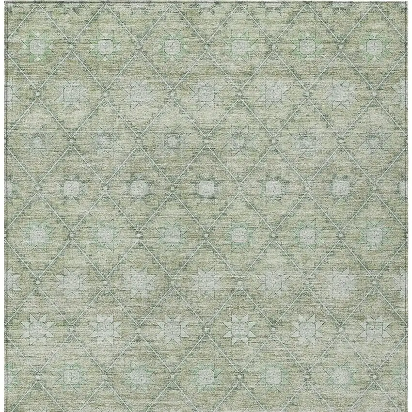 Artichoke Green And Gray Floral Washable Indoor Outdoor Area Rug Photo 4
