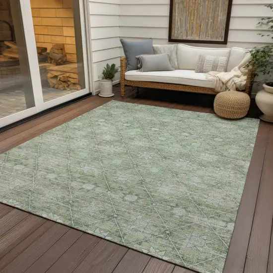 Artichoke Green And Gray Floral Washable Indoor Outdoor Area Rug Photo 5