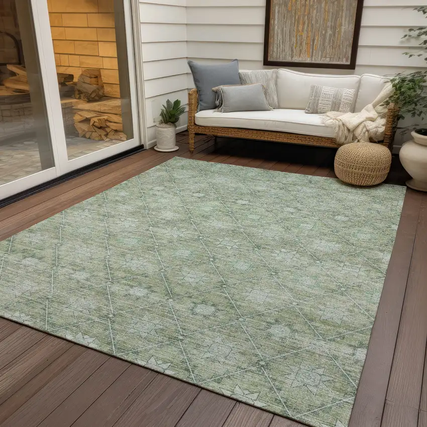 Artichoke Green And Gray Floral Washable Indoor Outdoor Area Rug Photo 5