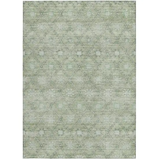 Artichoke Green And Gray Floral Washable Indoor Outdoor Area Rug Photo 3