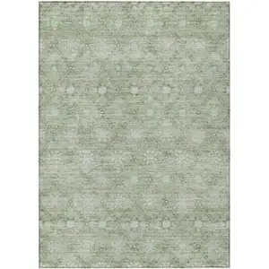 Photo of Artichoke Green And Gray Floral Washable Indoor Outdoor Area Rug
