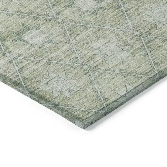 Artichoke Green And Gray Floral Washable Indoor Outdoor Area Rug Photo 9