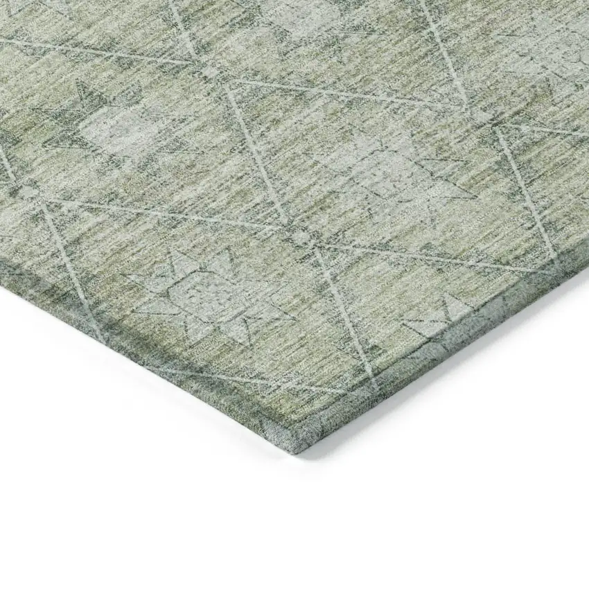 Artichoke Green And Gray Floral Washable Indoor Outdoor Area Rug Photo 9