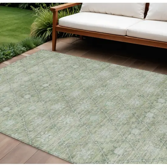 Artichoke Green And Gray Floral Washable Indoor Outdoor Area Rug Photo 2