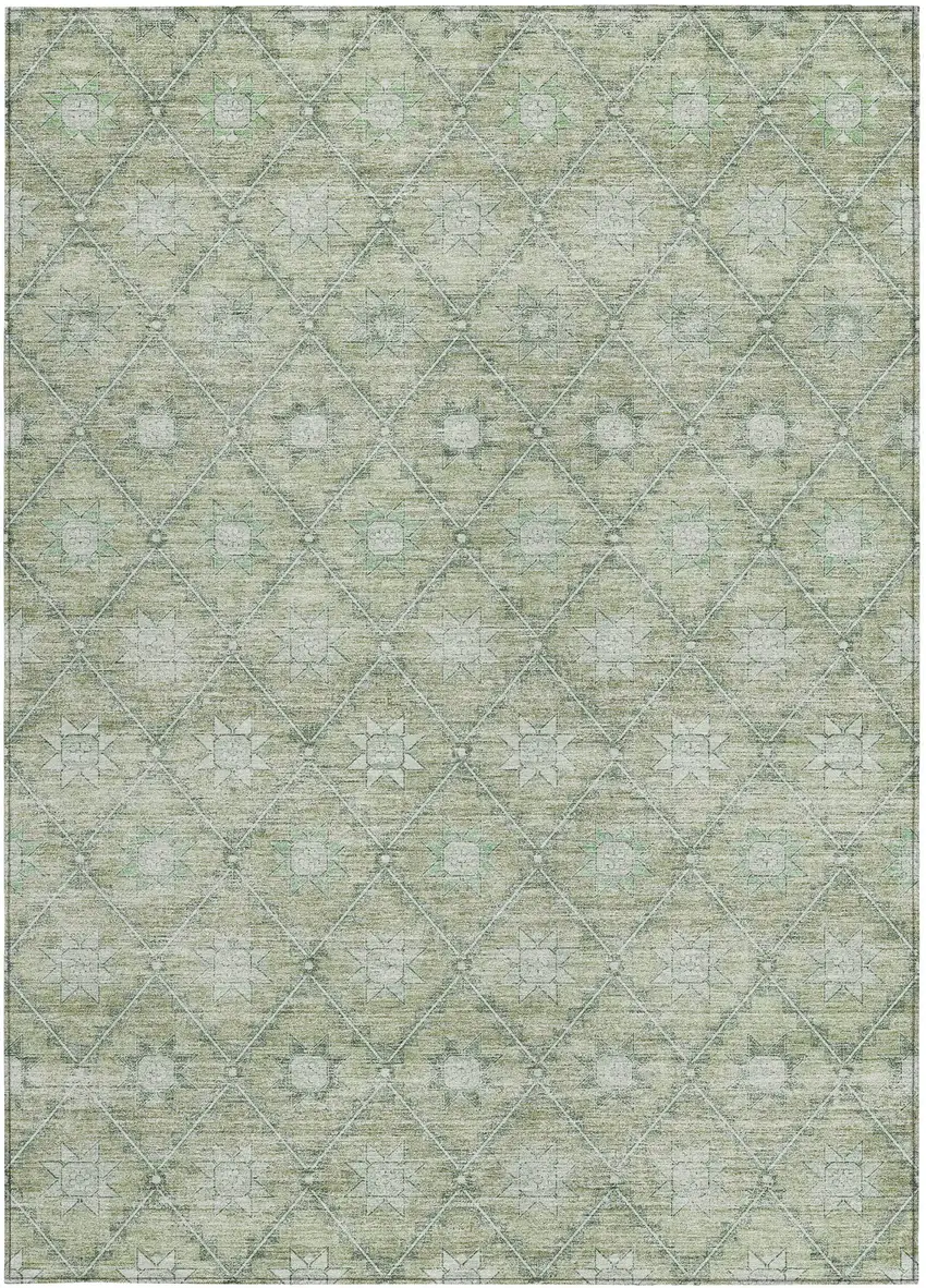 Artichoke Green And Gray Floral Washable Indoor Outdoor Area Rug Photo 4