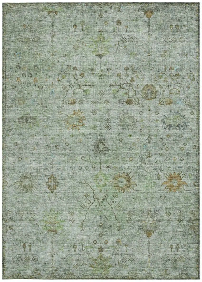 Artichoke Green And Gray Floral Washable Indoor Outdoor Area Rug Photo 3