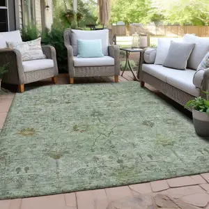 Photo of Artichoke Green And Gray Floral Washable Indoor Outdoor Area Rug