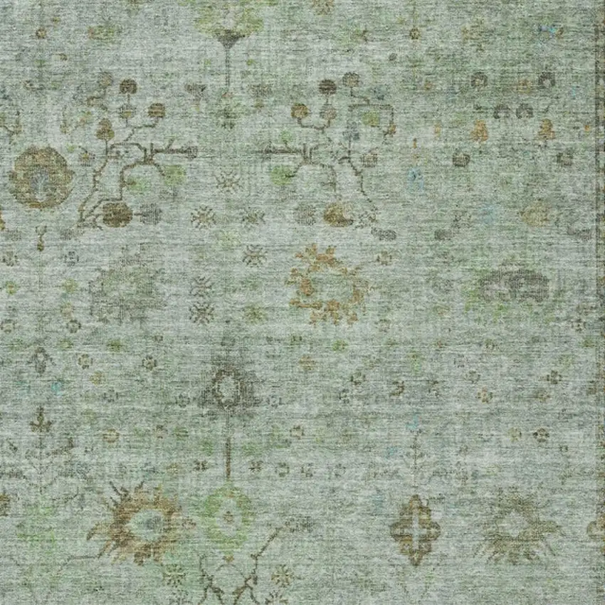 Artichoke Green And Gray Floral Washable Indoor Outdoor Area Rug Photo 4