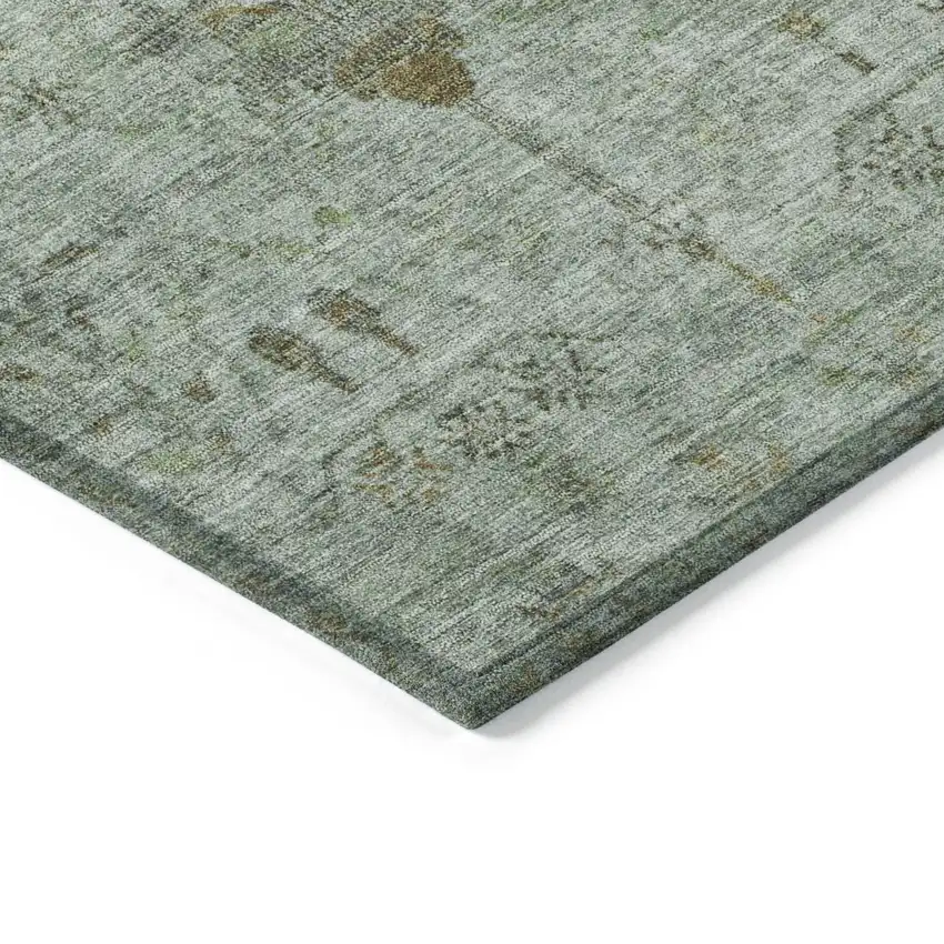 Artichoke Green And Gray Floral Washable Indoor Outdoor Area Rug Photo 9