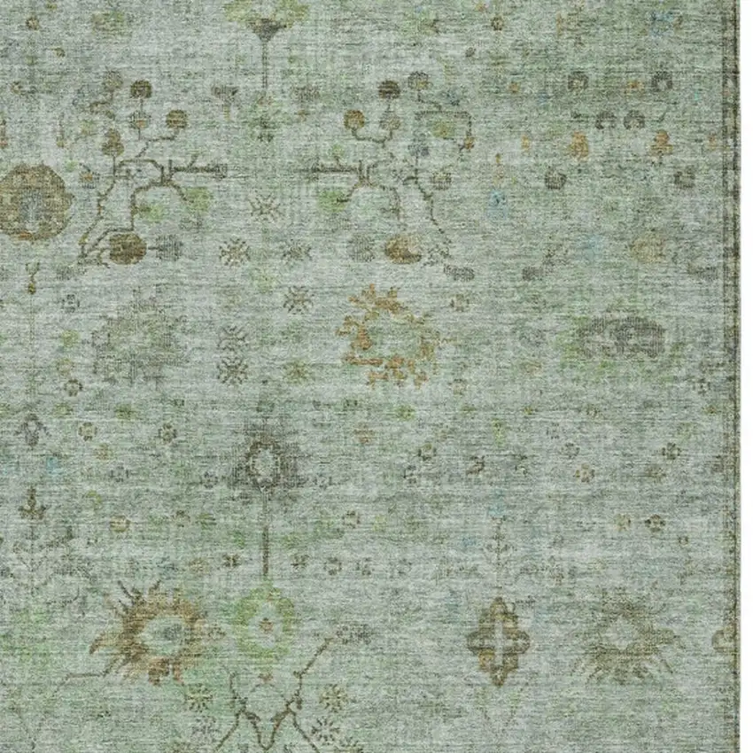 Artichoke Green And Gray Floral Washable Indoor Outdoor Area Rug Photo 4