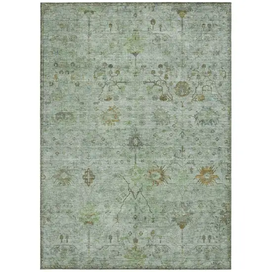 Artichoke Green And Gray Floral Washable Indoor Outdoor Area Rug Photo 3