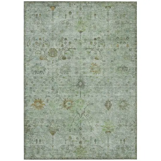 Artichoke Green And Gray Floral Washable Indoor Outdoor Area Rug Photo 1