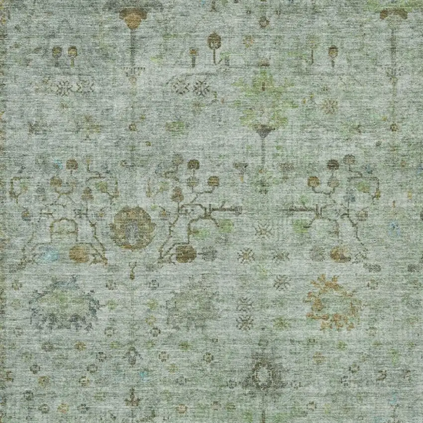 Artichoke Green And Gray Floral Washable Indoor Outdoor Area Rug Photo 3