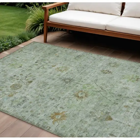 Artichoke Green And Gray Floral Washable Indoor Outdoor Area Rug Photo 2