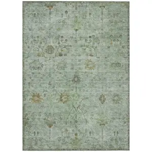 Photo of Artichoke Green And Gray Floral Washable Indoor Outdoor Area Rug