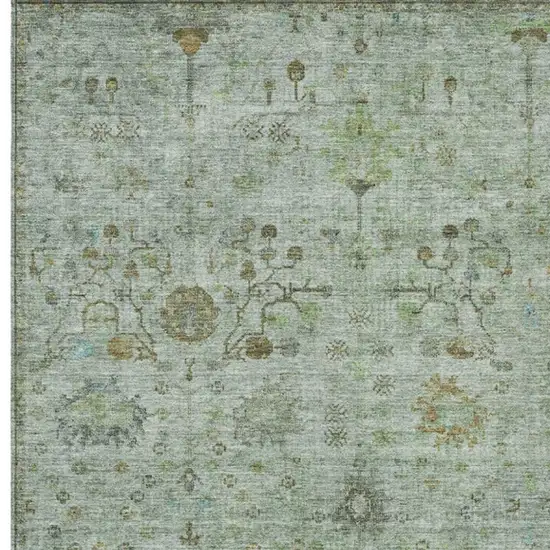 Artichoke Green And Gray Floral Washable Indoor Outdoor Area Rug Photo 3