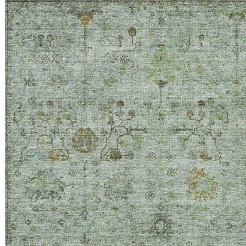 Artichoke Green And Gray Floral Washable Indoor Outdoor Area Rug Photo 3