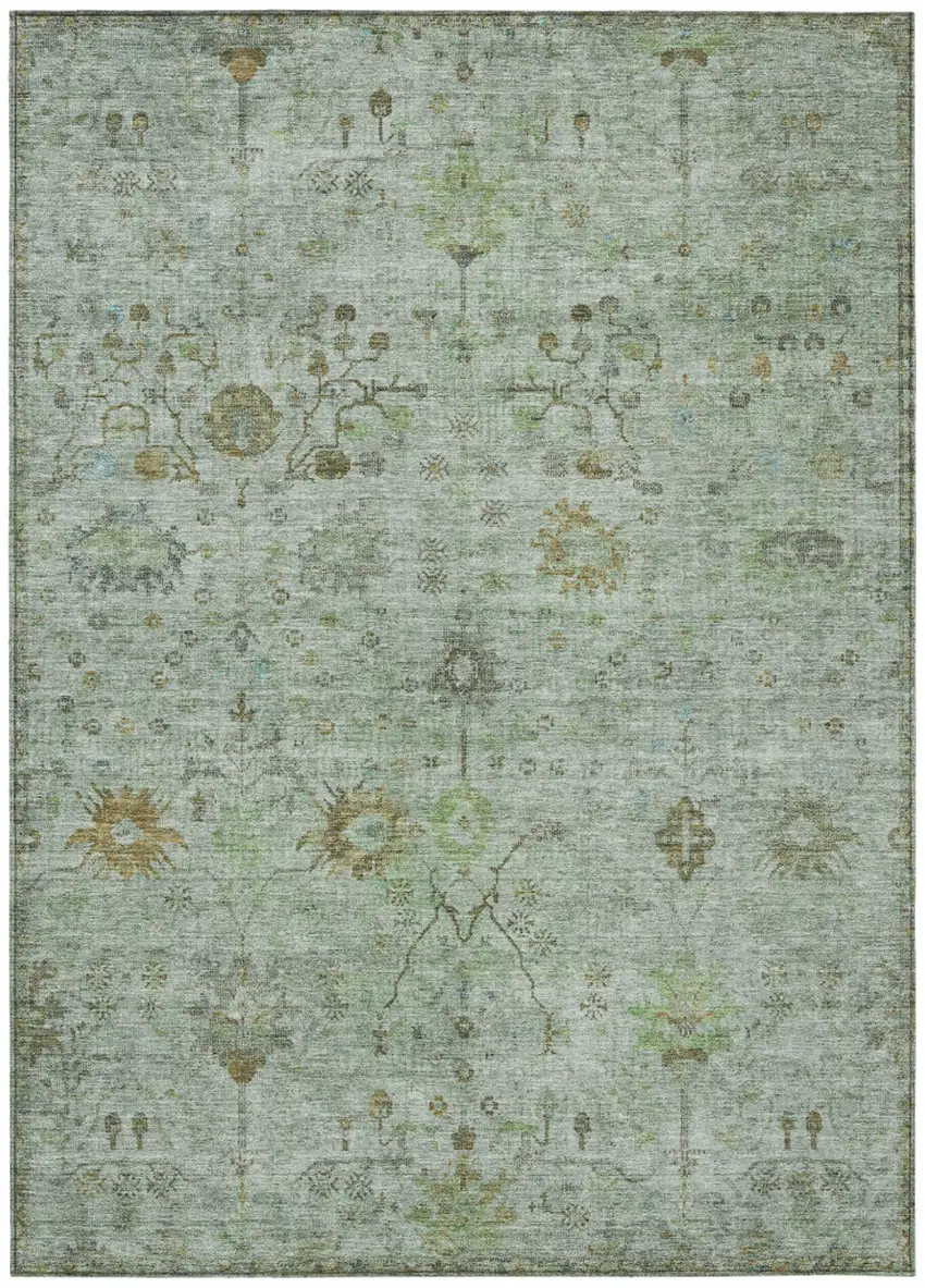 Artichoke Green And Gray Floral Washable Indoor Outdoor Area Rug Photo 1