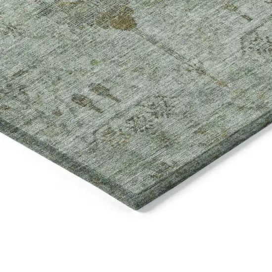 Artichoke Green And Gray Floral Washable Indoor Outdoor Area Rug Photo 9