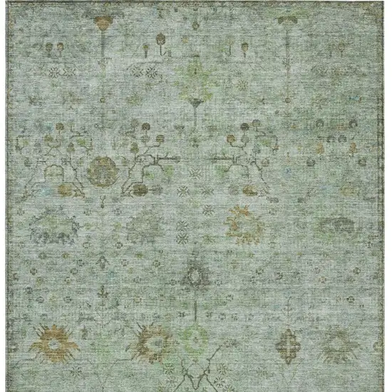 Artichoke Green And Gray Floral Washable Indoor Outdoor Area Rug Photo 4