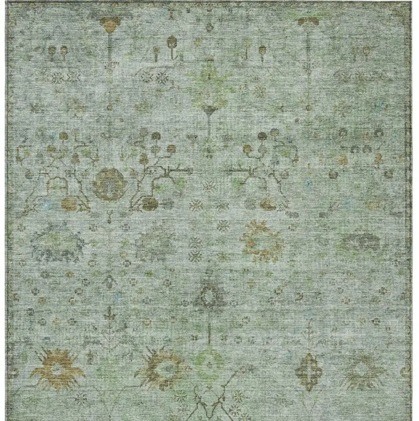 Artichoke Green And Gray Floral Washable Indoor Outdoor Area Rug Photo 4