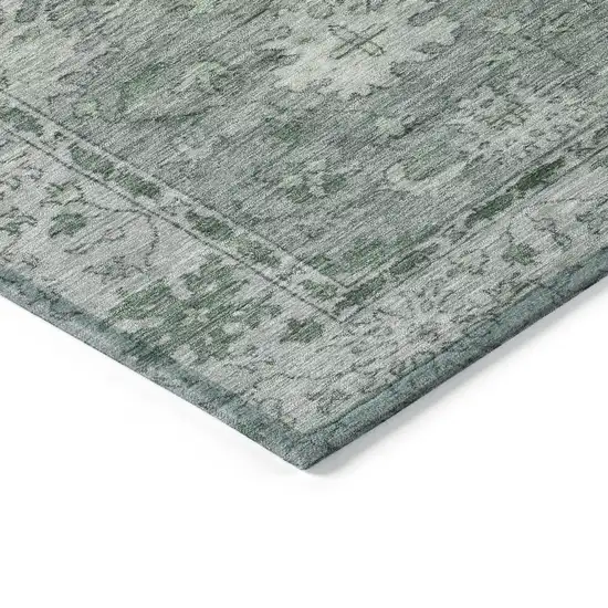 Artichoke Green And Gray Floral Washable Indoor Outdoor Area Rug Photo 6