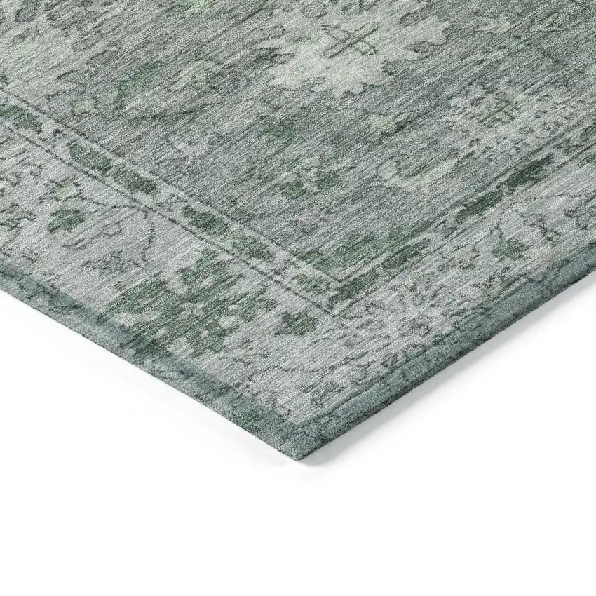 Artichoke Green And Gray Floral Washable Indoor Outdoor Area Rug Photo 6
