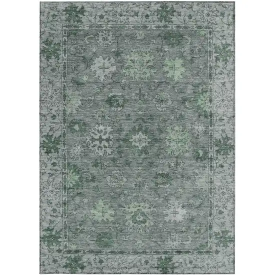 Artichoke Green And Gray Floral Washable Indoor Outdoor Area Rug Photo 4