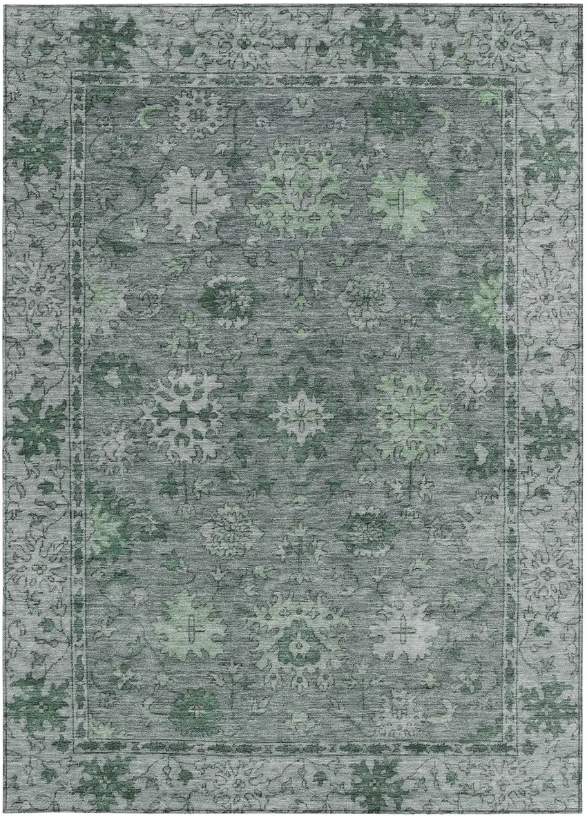 Artichoke Green And Gray Floral Washable Indoor Outdoor Area Rug Photo 4