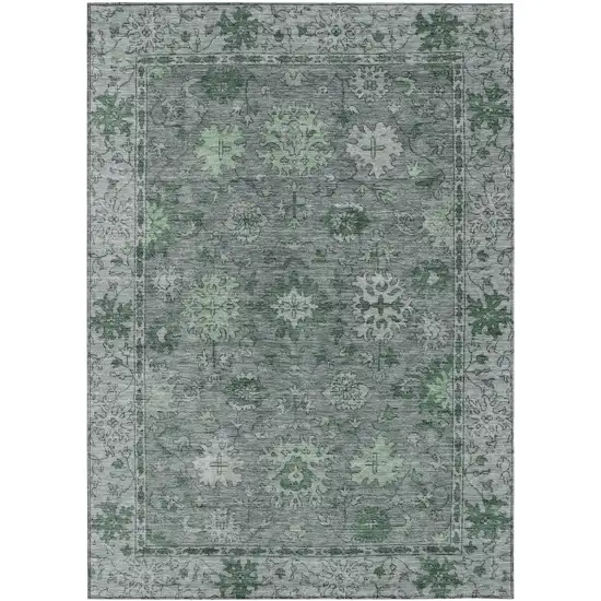 Artichoke Green And Gray Floral Washable Indoor Outdoor Area Rug Photo 1