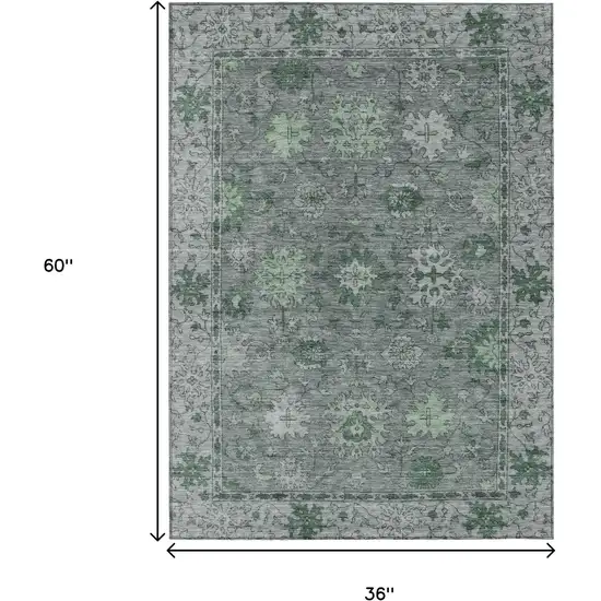 Artichoke Green And Gray Floral Washable Indoor Outdoor Area Rug Photo 8