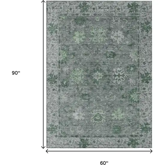 Artichoke Green And Gray Floral Washable Indoor Outdoor Area Rug Photo 9