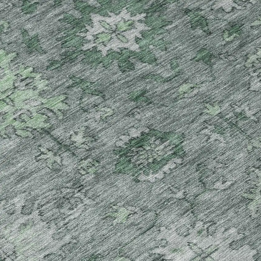 Artichoke Green And Gray Floral Washable Indoor Outdoor Area Rug Photo 8