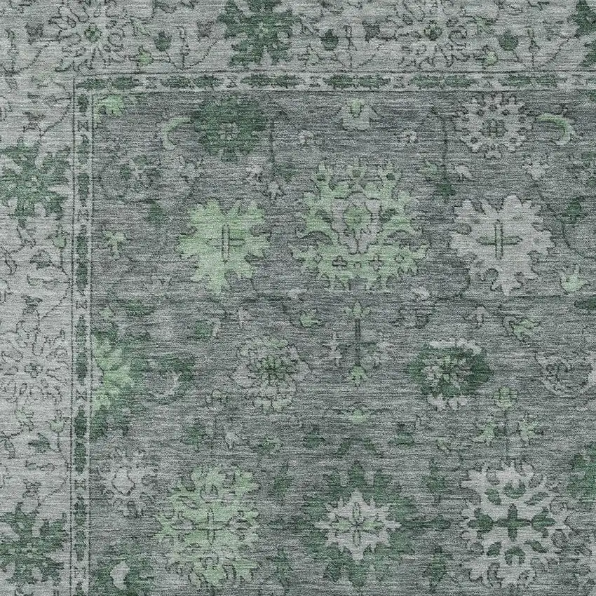 Artichoke Green And Gray Floral Washable Indoor Outdoor Area Rug Photo 9