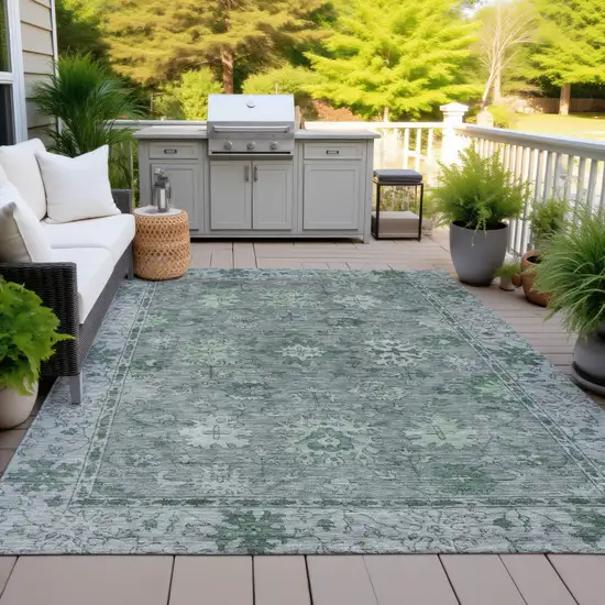 Artichoke Green And Gray Floral Washable Indoor Outdoor Area Rug Photo 5