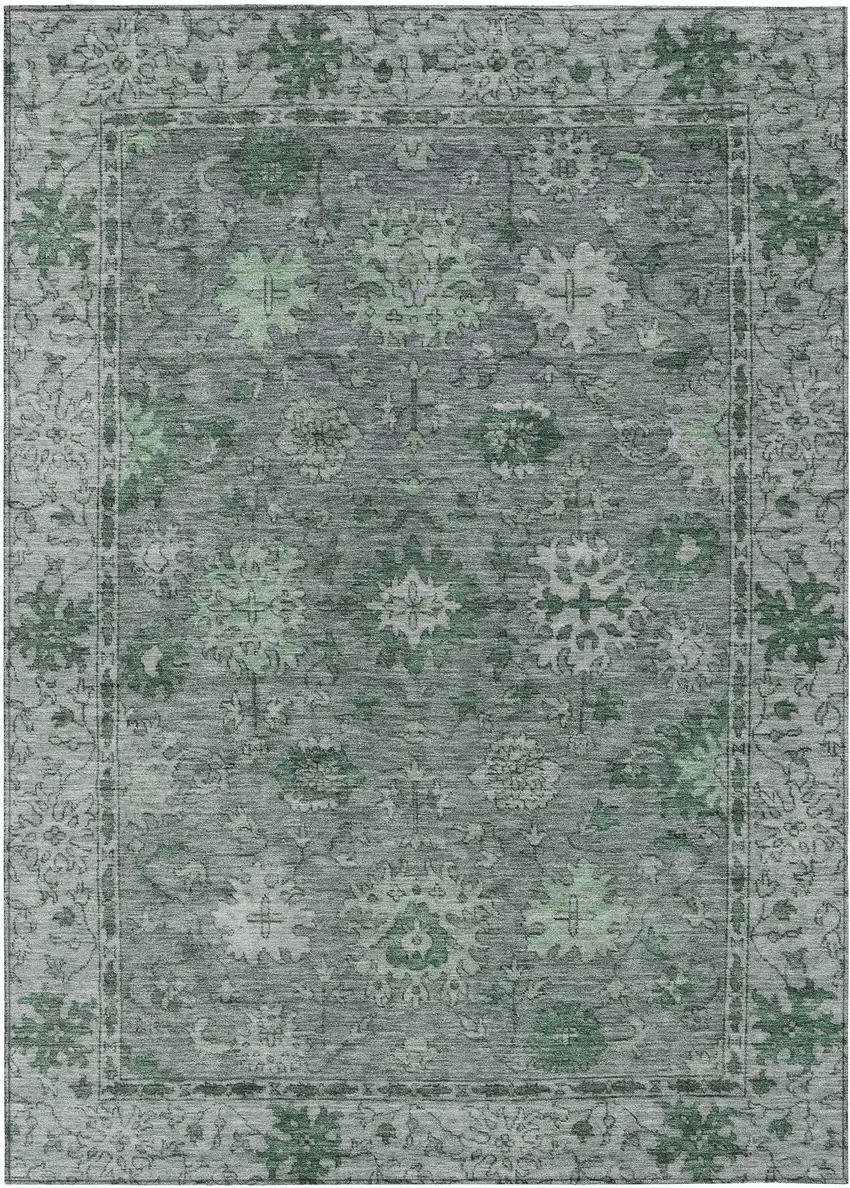 Artichoke Green And Gray Floral Washable Indoor Outdoor Area Rug Photo 1