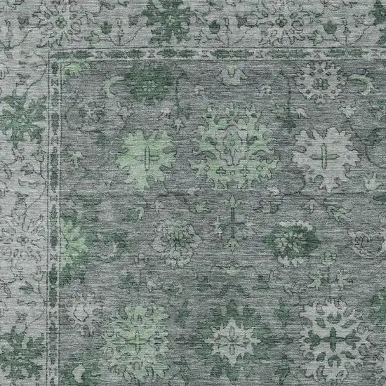 Artichoke Green And Gray Floral Washable Indoor Outdoor Area Rug Photo 4