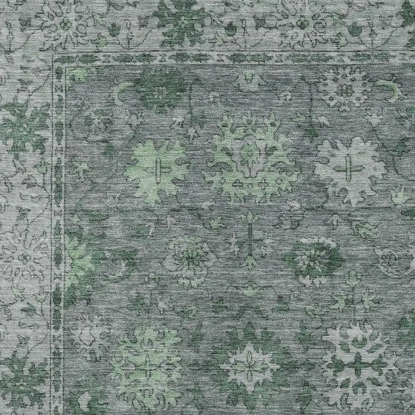 Artichoke Green And Gray Floral Washable Indoor Outdoor Area Rug Photo 4