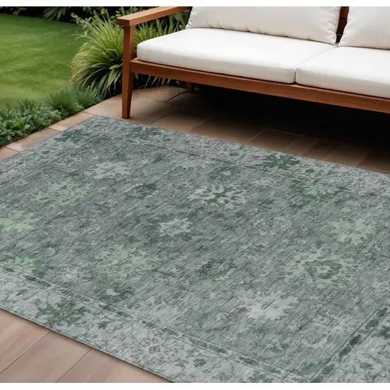 Artichoke Green And Gray Floral Washable Indoor Outdoor Area Rug Photo 2