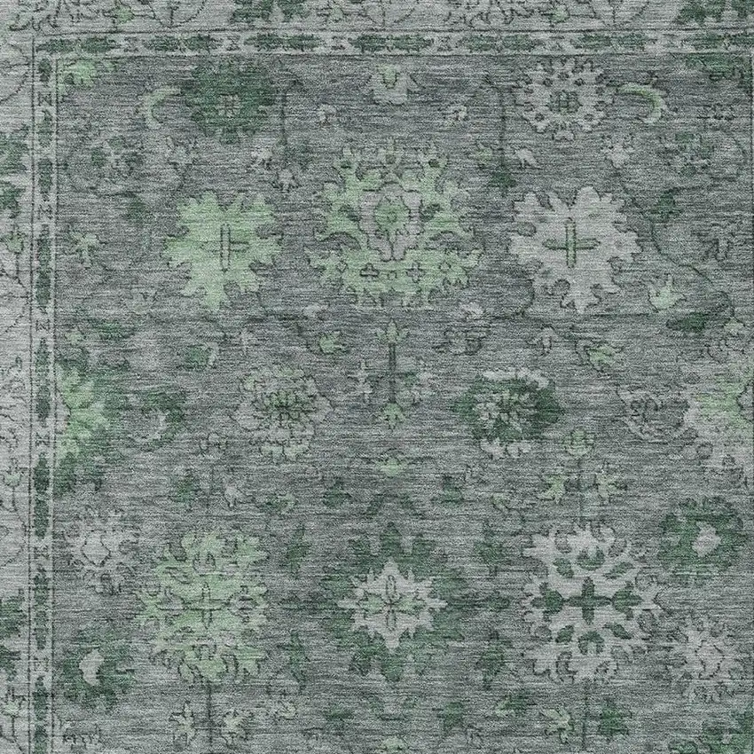 Artichoke Green And Gray Floral Washable Indoor Outdoor Area Rug Photo 9