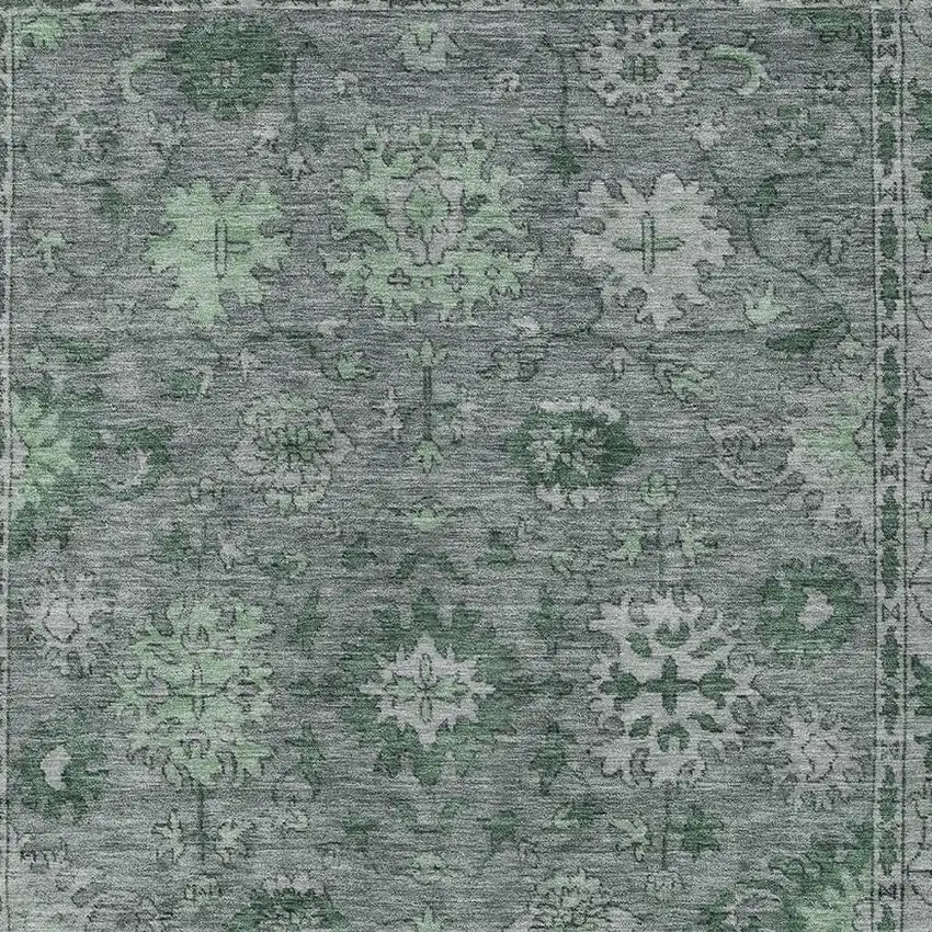 Artichoke Green And Gray Floral Washable Indoor Outdoor Area Rug Photo 4
